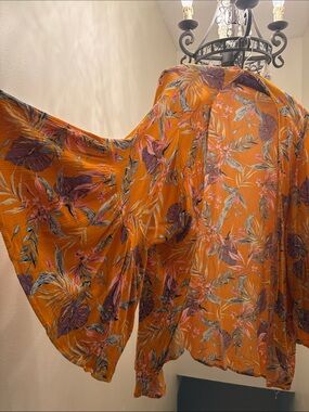 Orange Floral Kimono Top, SZ L